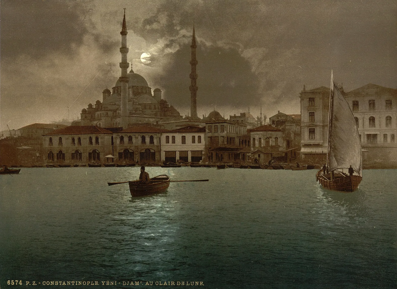 La Yéni-Djami au clair de lune, Constantinople, Turquie ottomane, 1890–1900